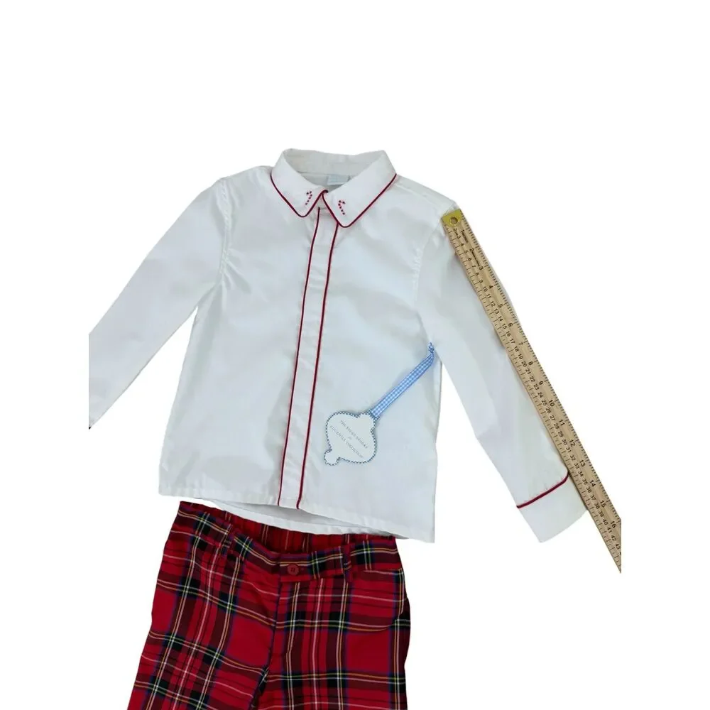 Edgehill Collection Boys 2 Piece Red Plaid Outfit Set Shirt Pants Size 6 NWT